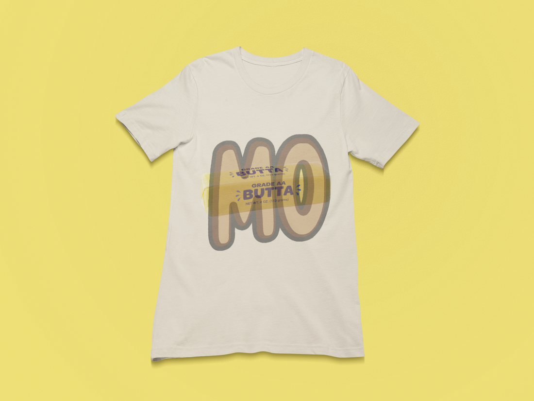 Dye Dirtly LLC  MO BUTTA Butter Lovers Graphic TShirt, Beige