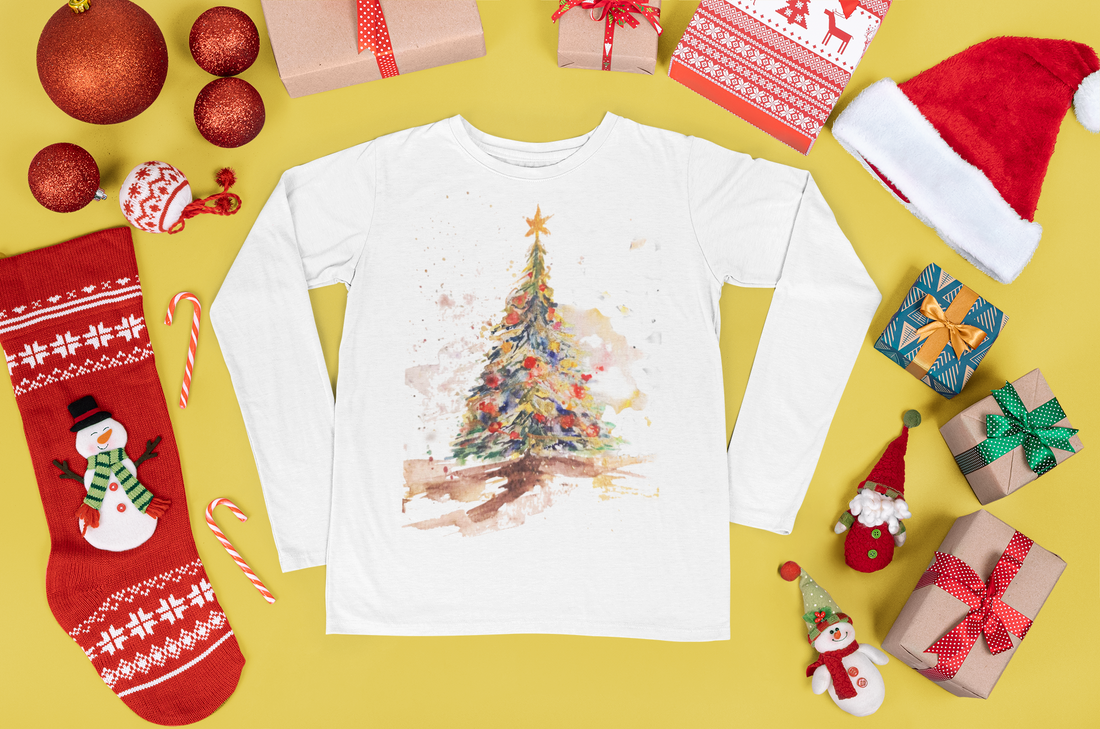 Dye Dirty Water-Colored Christmas Tree Long Sleeve T-Shirt